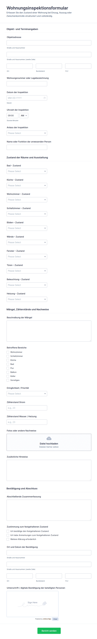 Mietinspektionsbericht Formular