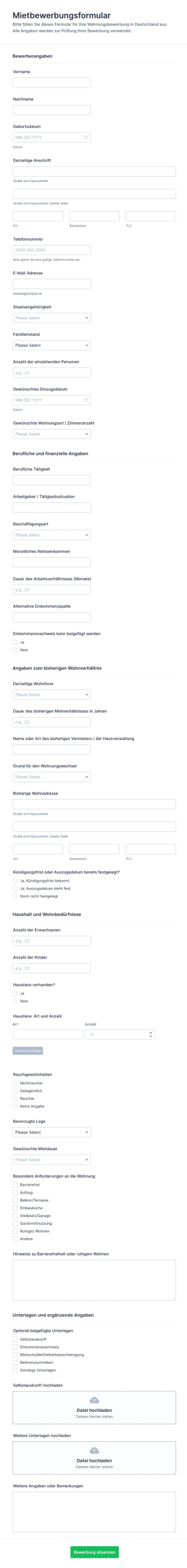 Mietinteressenten Formular