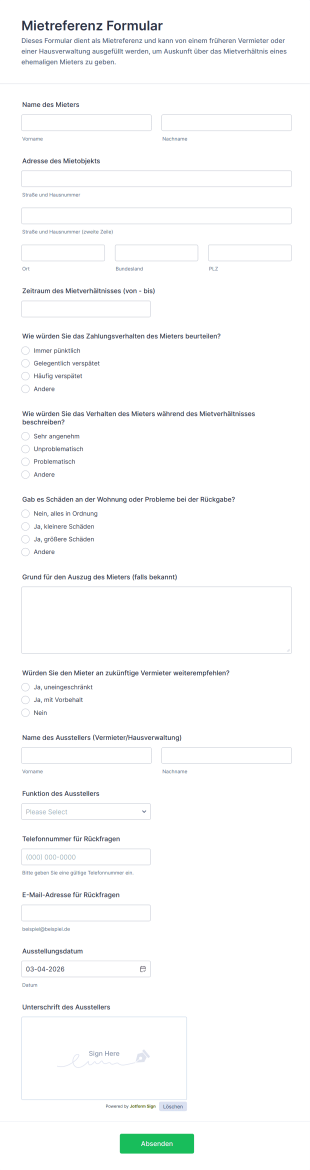Mietreferenz Formular