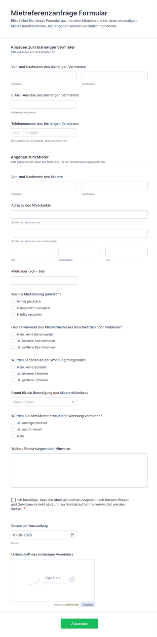 Mietreferenzanfrage Formular