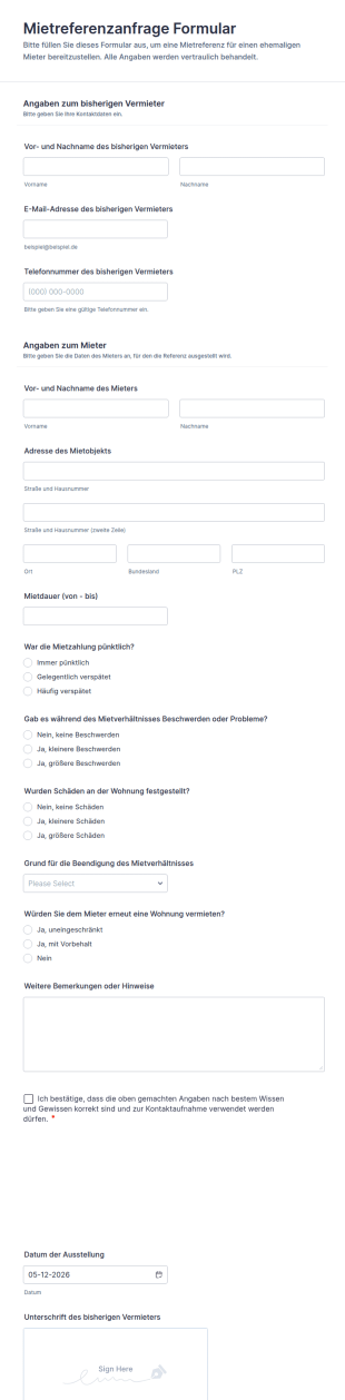 Mietreferenzanfrage Formular
