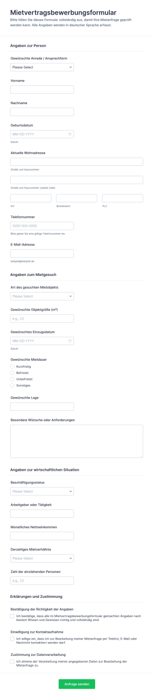 Mietvertrag Antragsformular