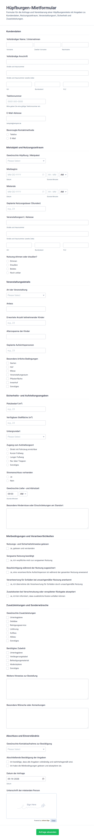 Mietvertrag Für Hüpfburgen Formular