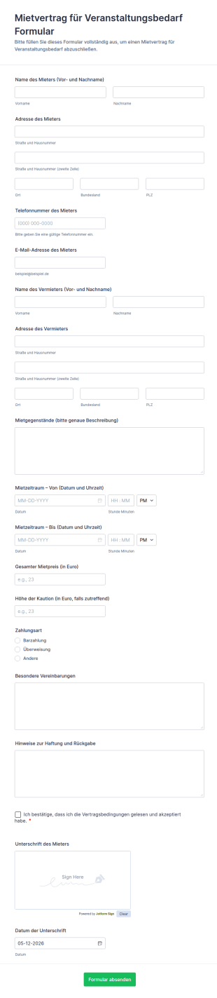 Mietvertrag Für Veranstaltungsbedarf Formular