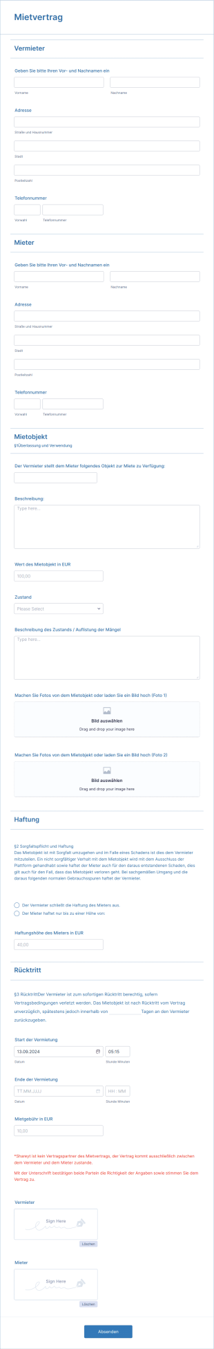 Mietvertrag (shareyt) Form Template