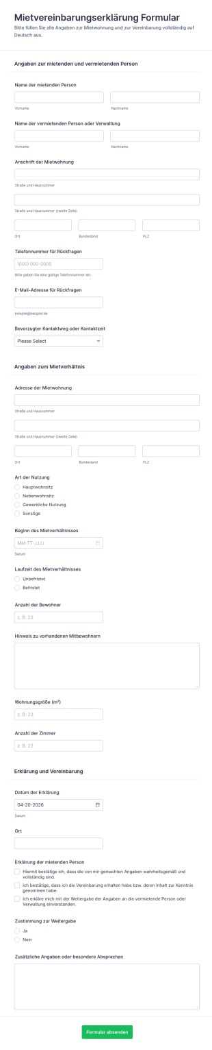 Mietvertragserklärung Formular 📄🏠