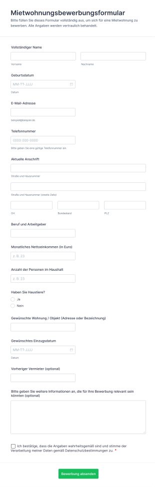 Mietwohnungsbewerbungsformular