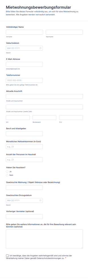 Mietwohnungsbewerbungsformular