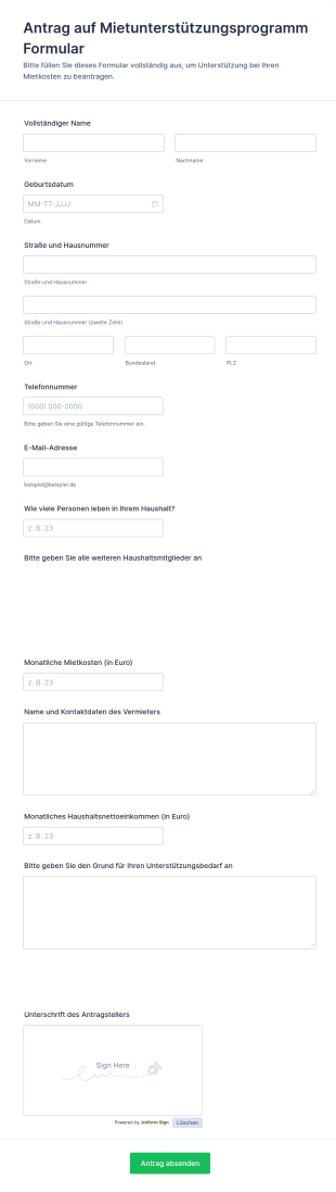 Mietzuschuss Antragsformular