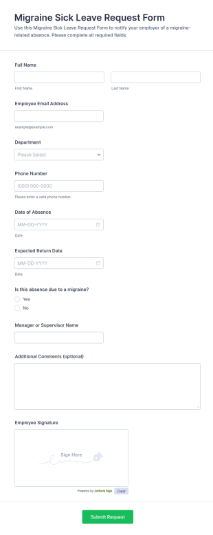 Migraine Sick Leave Request Form Template