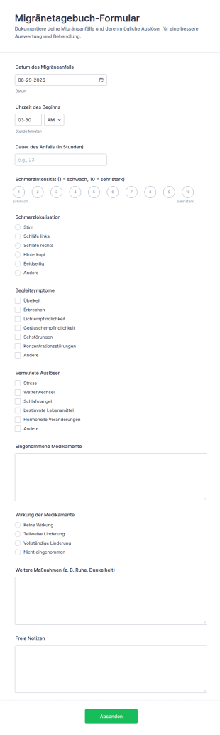 Migräne Tagebuch Formular