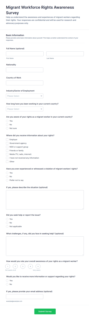 Migrant Workforce Rights Awareness Survey Form Template