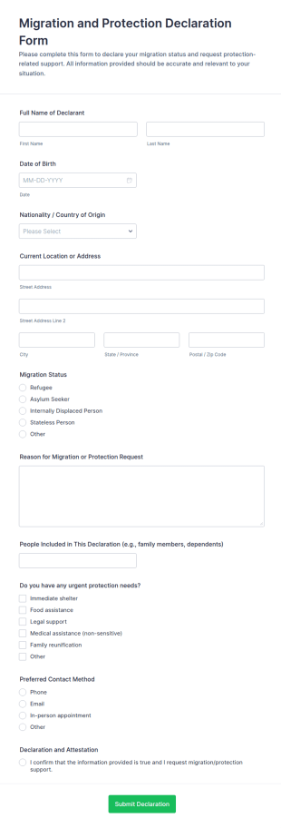 Migration And Protection Declaration Form Template