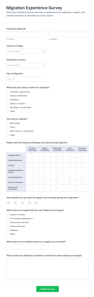 Migration Experience Survey Form Template
