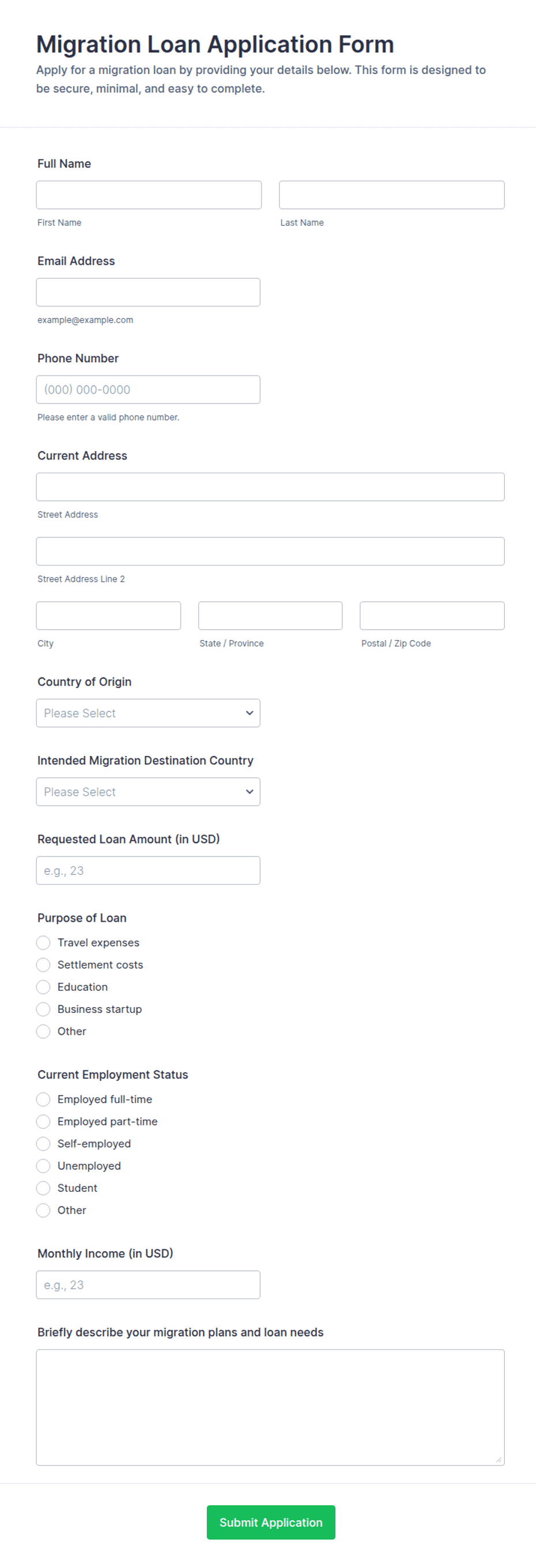 Migration Loan Application Form Template | Jotform
