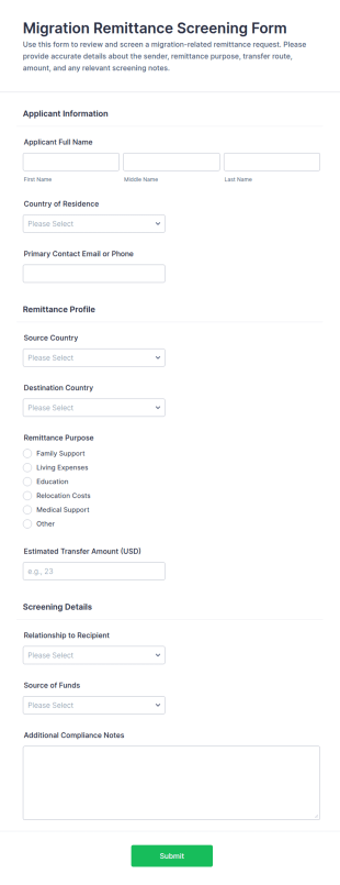 Migration Remittance Screening Form Template