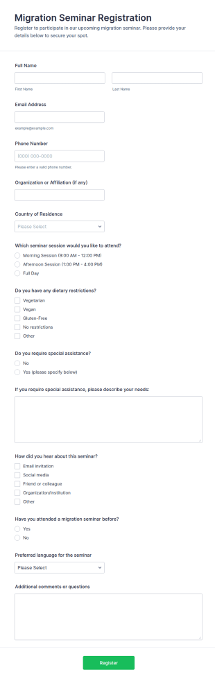 Migration Seminar Registration Form Template
