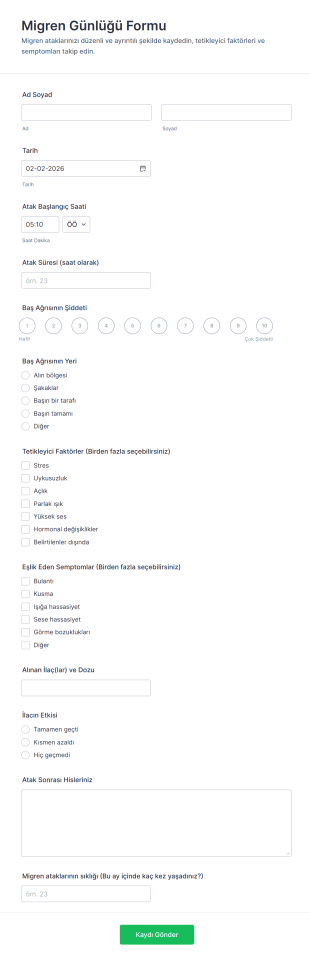 Migren Günlüğü Form Şablonu