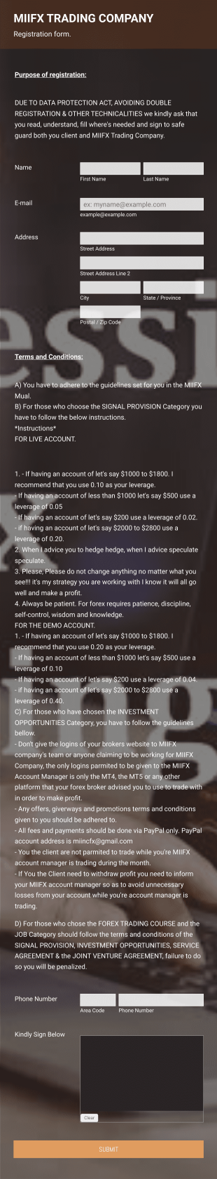 Miifx Trading Company Form Template