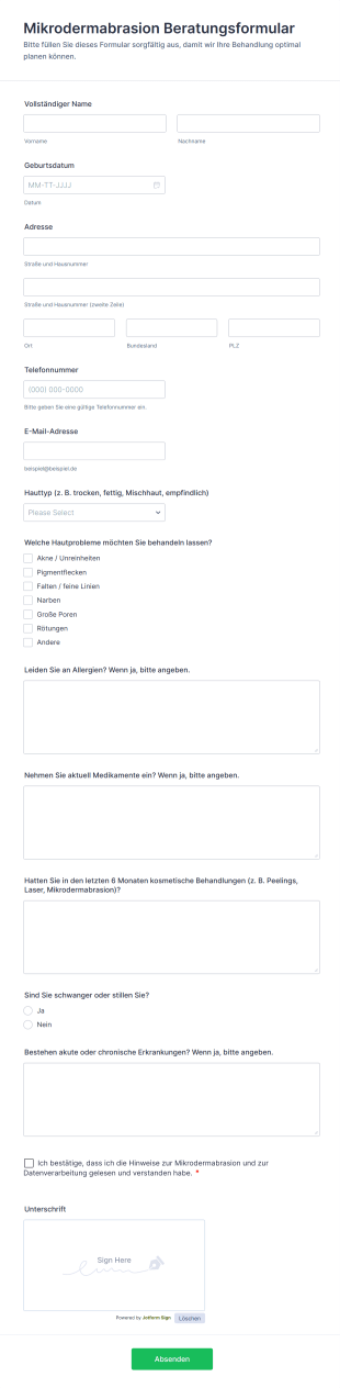 Mikrodermabrasion Beratungsformular