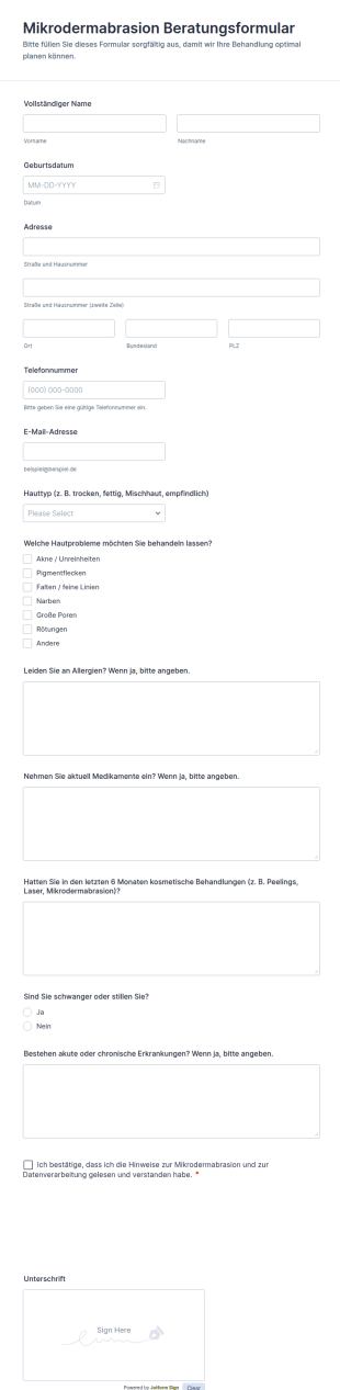 Mikrodermabrasion Beratungsformular