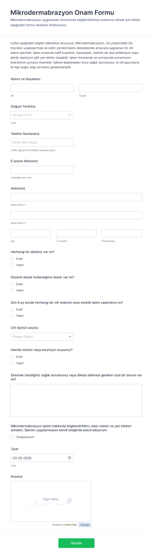 Mikrodermabrazyon Onam Form Şablonu