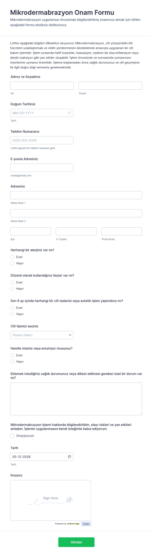 Mikrodermabrazyon Onam Form Şablonu