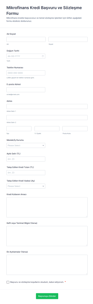 Mikrofinans Kredi Başvuru Ve Sözleşme Form Şablonu