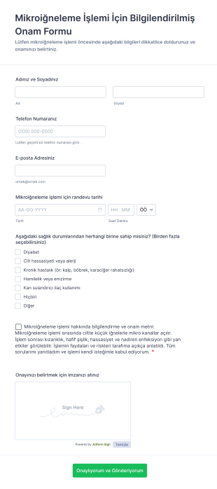 Mikroiğneleme İşlemi İçin Bilgilendirilmiş Onam Form Template