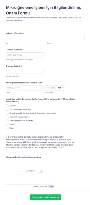 Mikroiğneleme İşlemi İçin Bilgilendirilmiş Onam Form Şablonu