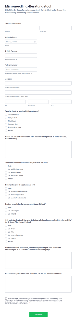 Mikroneedling Beratung Formular