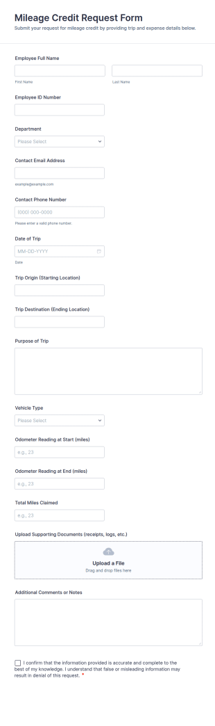 Mileage Credit Request Form Template