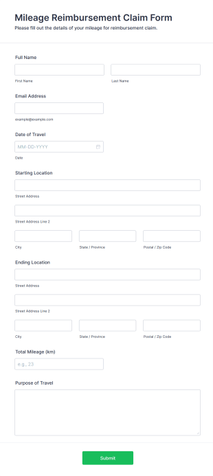 Mileage Reimbursement Claim Form Template