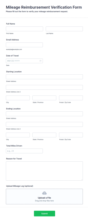 Mileage Reimbursement Verification Form Template