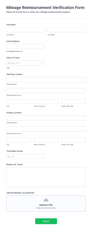 Mileage Reimbursement Verification Form Template
