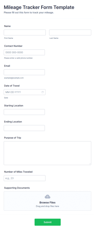 Mileage Tracker Form Template