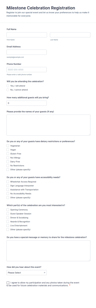 Milestone Celebration Registration Form Template