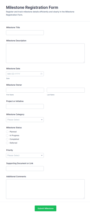 Milestone Registration Form Template