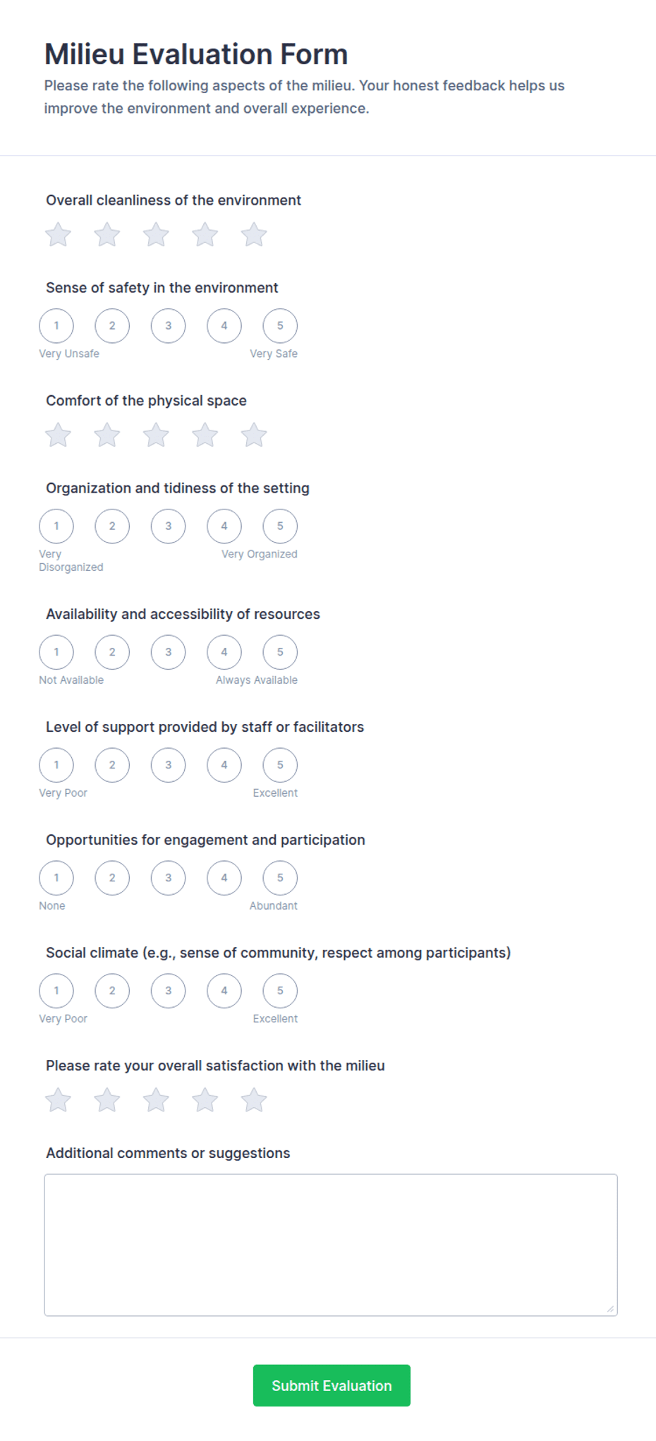 Milieu Evaluation Form Template | Jotform