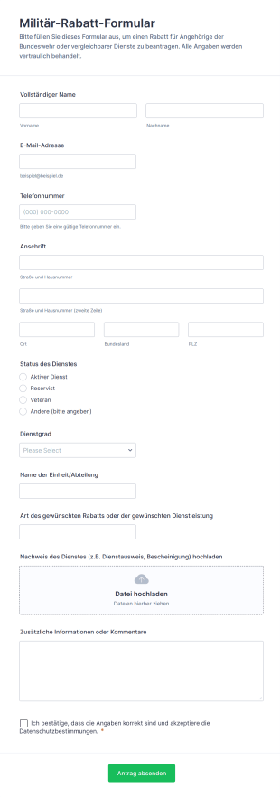 Militär Rabatt Formular