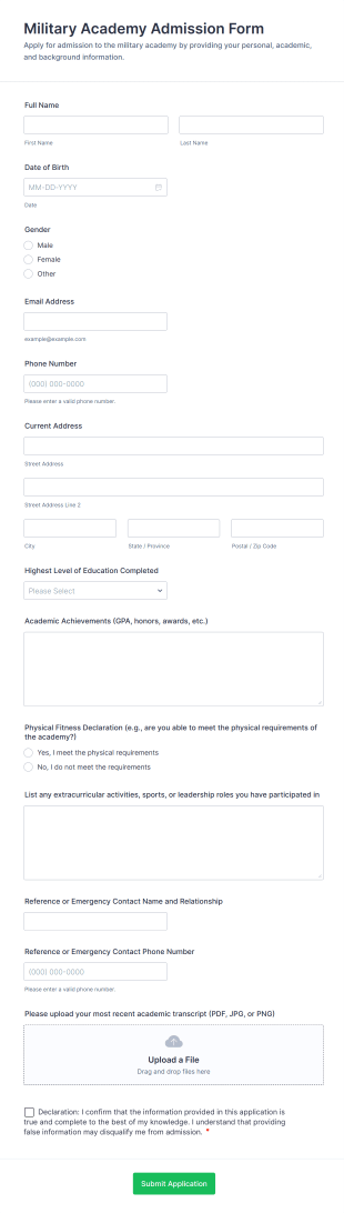 Military Academy Admission Form Template