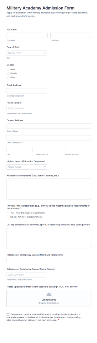 Military Academy Admission Form Template