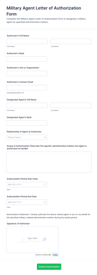 Military Agent Letter Of Authorization Form Template