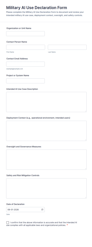 Military AI Use Declaration Form Template