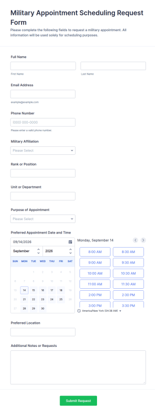 Military Appointment Scheduling Request Form Template