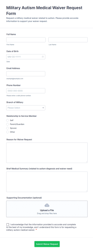 Military Autism Medical Waiver Request Form Template