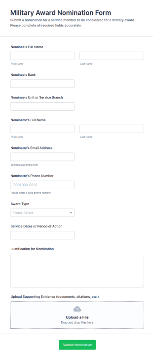 Military Award Nomination Form Template