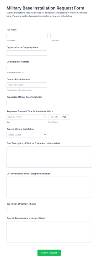 Military Base Installation Request Form Template