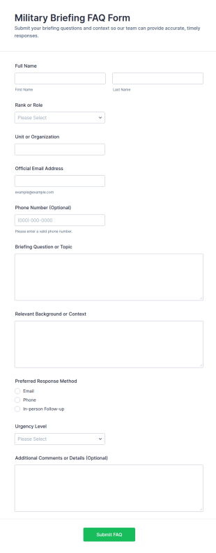 Military Briefing FAQ Form Template