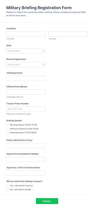 Military Briefing Registration Form Template